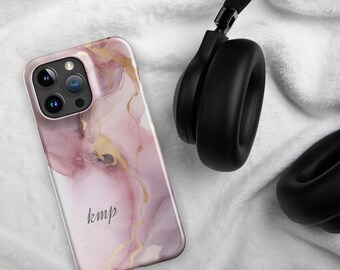 Monogram Name Initials Pink Gray Alcohol Ink Watercolor Wash Splash Snap case for iPhone®, iPhone 15 14 13 case, iPhone 11 12 case, Gift her