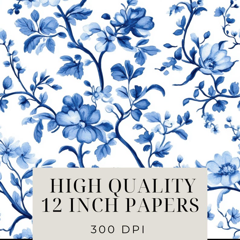 Vintage Blue Toile De Jouy Digital Printable Paper Pack, Watercolor ...