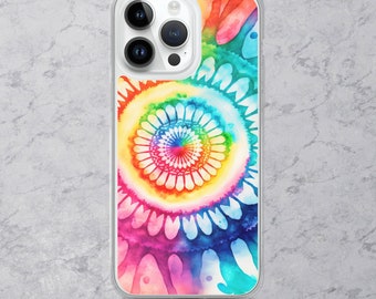 iPhone Case, Retro Groovy Tie Dye Hippie, 60's 70's Pattern, iPhone 15 14 13 case, iPhone 12 11 XR XS case, clear sides flexible case, Gift