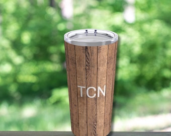 Personalized Monogram Initials Name Customized Wood Look Stainless Steel Tumbler 20oz. Gift Him, Groomsmen Best Man Gift, Bachelor Party