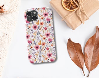 Boho Pink Orange Wildflowers iPhone Case Tough Phone Case, Floral Flowers phone Case, iPhone 15 14 13 12 11 XR XS case, Trendy iPhone case