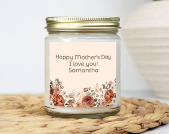 Mother's day Candle Gift, Gift Mom Birthday, Personalized Message, Terracotta Peach Flowers, Soy Wax Candle 9 oz, Handmade Candle, Customize