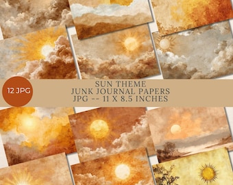 Vintage Sun Sunshine Junk Journal Pages, Digital Download, Printable, Aged Background,  Scrapbooking Paper Crafts
