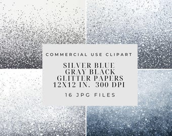 Carta digitale glitter argento blu nero: sfondo con texture glamour (download digitale)