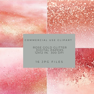 Download immediato di carte digitali glitterate oro rosa, uso commerciale, scrapbooking, carta stampabile, diario spazzatura, sfondo glamour e scintillante