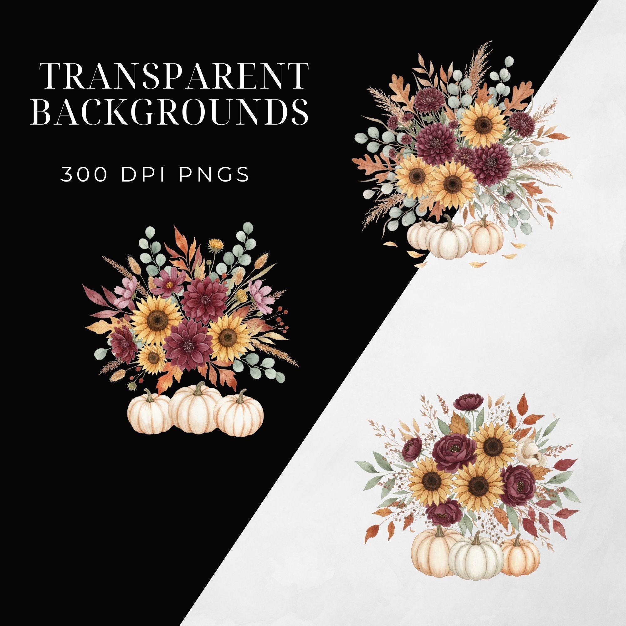 Fall Floral Pumpkin Clipart: Watercolor Thanksgiving PNG Designs ...