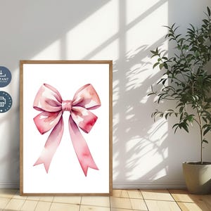 Pink Bow Wall Art, Coquette Decor, Preppy Poster, Digital Printable Wall Art, Watercolor Bow Poster, Girly Trendy, Dorm Room, Girls Room