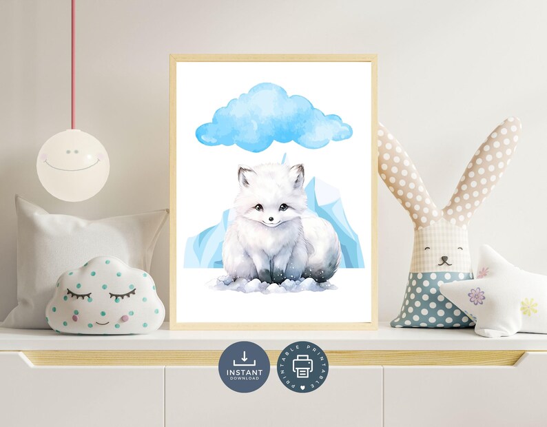 Artic Baby Nursery Animal Wall Art, Fox, Polar Bear, Penguin, Seal, Set