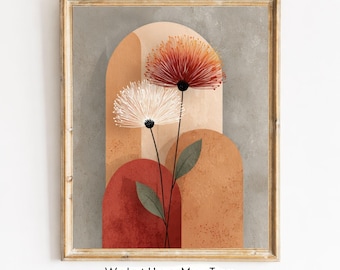 Minimalist Boho Botanical Wall Art Print, Terracotta Beige Brown Neutral Colors, Digital Download, Printable
