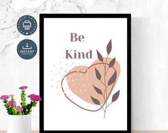 Be Kind Boho Pink Brown Mauve Shapes Abstract Wall Art, Digital Printable, Wall Art Quote, Classroom, Office, Dorm Room, Bedroom Living room
