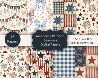 America 250 Seamless Paper, Patriotic Americana Scrapbook Paper, 1776 2026 Fourth of July Patterns, Digital Download JPG