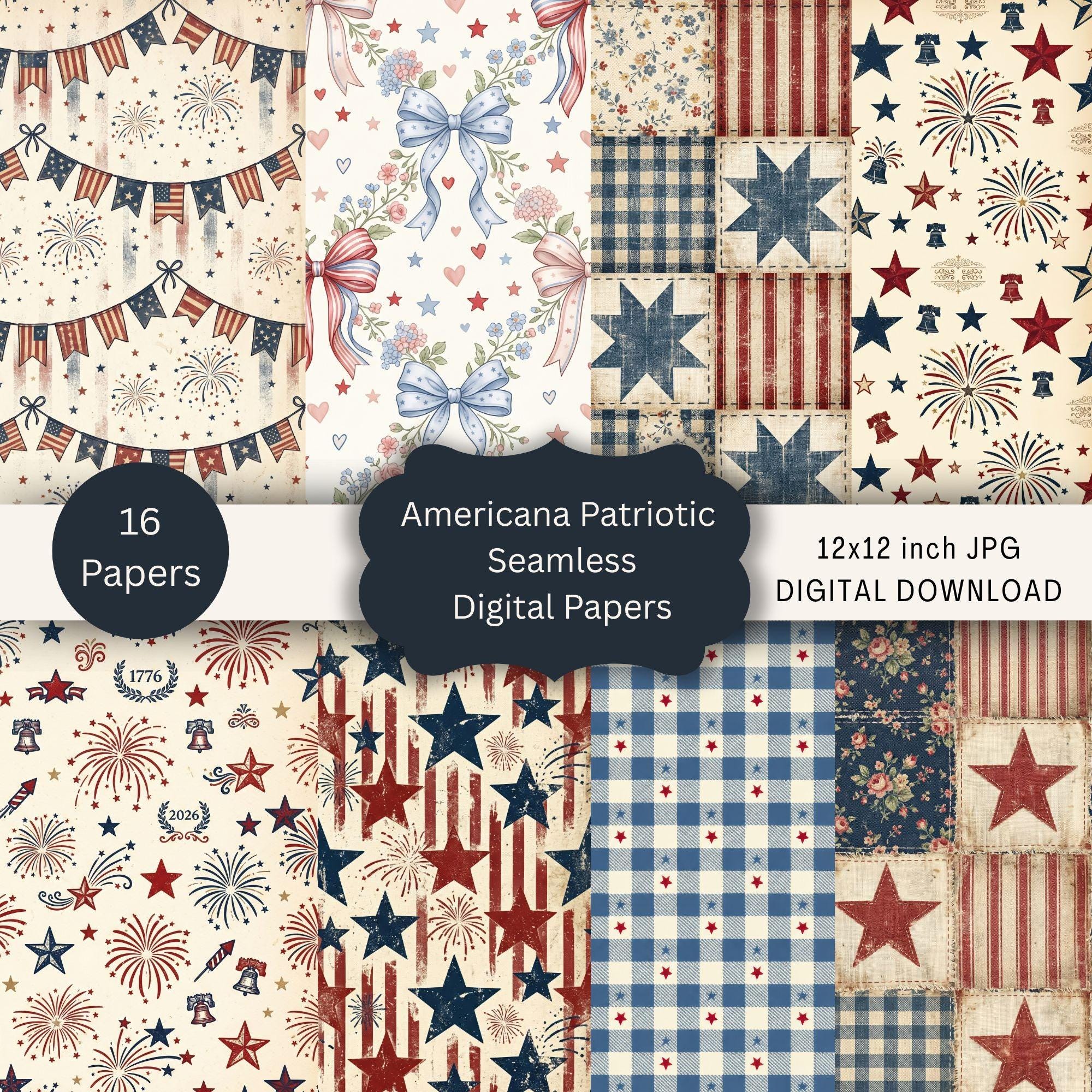 America 250 Seamless Paper, Patriotic Americana Scrapbook Paper