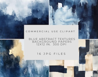 Blue Beige Watercolor Texture Digital Papers: Abstract Scrapbook Backgrounds (Instant Download)