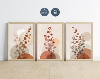 Botanical Line Art Prints, Boho Gallery Wall Set (Digital Download)