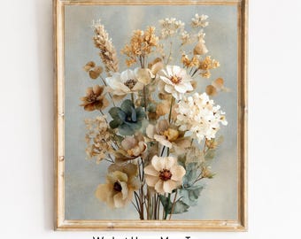 Rustic Wildflower Bouquet Print, Farmhouse Botanical Wall Art (Digital Download)