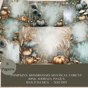 Abóboras, cogumelos, papéis de diário para impressão digital, scrapbooking, floresta de outono, Halloween, mágico, páginas de diário de outono, JPG