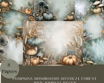 Pumpkin Mushroom Forest Junk Journal Pages, Mystical Autumn (Digital Printable)