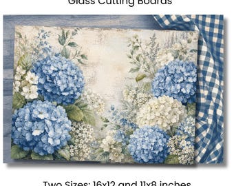 Blue Hydrangea Cutting Board PNG, Vintage Floral Farmhouse Kitchen Decor Sublimation Design, Digital Download
