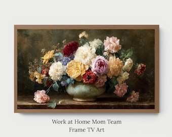 Vintage Peonies Florals Flowers in Vase, Still Life, Samsung Frame TV Art, Digital Download, 16:9 ratio