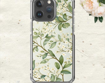 White Flowers Greenery Floral iPhone case, iPhone 15 case, iPhone 13 case, iPhone 14 case, iPhone 12 case, iPhone 11 case, Pro Max Mini XR