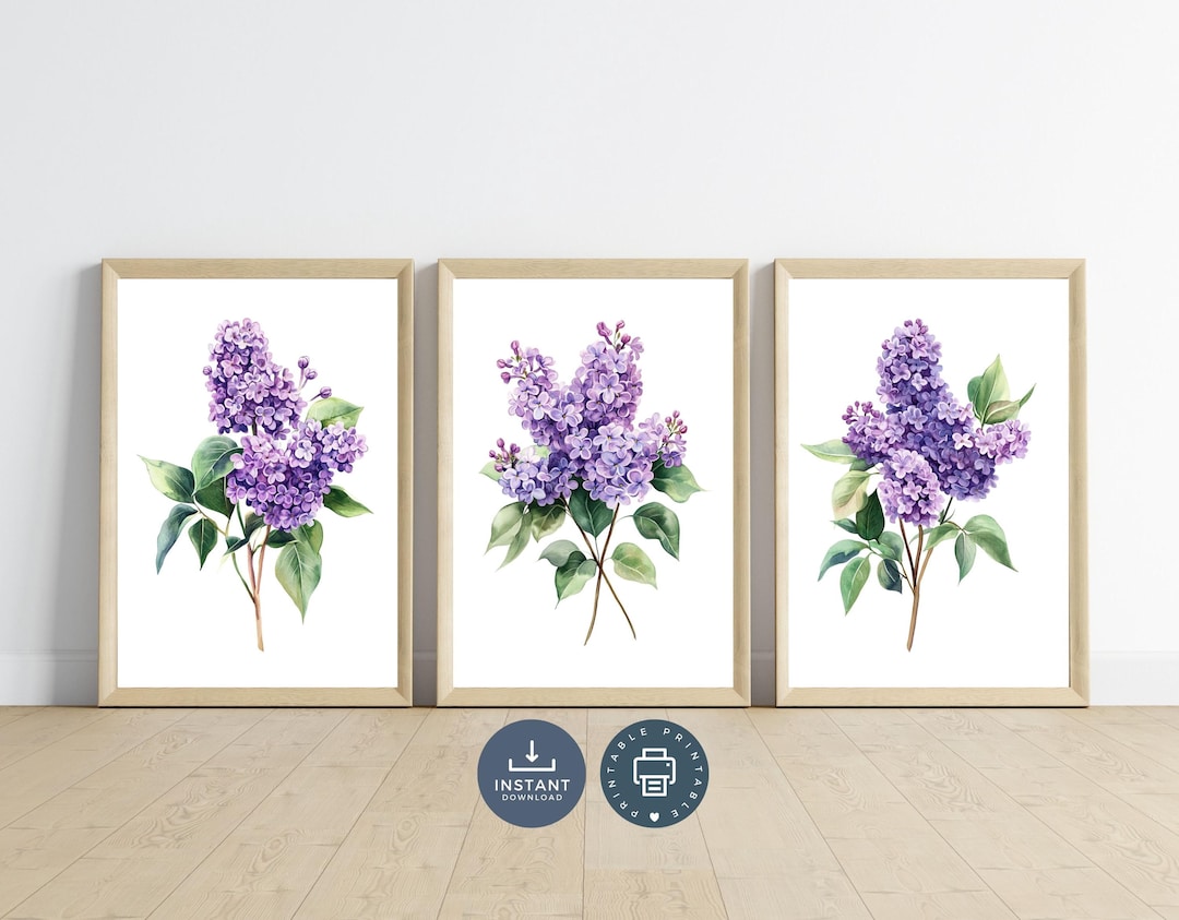 Purple Lilacs Watercolor Print Set: Floral Wall Art (digital Download ...