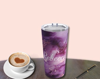 Personalized Customized Monogram Name Purple White Tumbler 20oz, Bridesmaid Gift, Birthday Gift her, Bridal Bachelorette Party, For Daughter