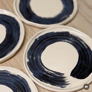 Handmade Ceramic Dessert Plates – Black & White Minimalist Design