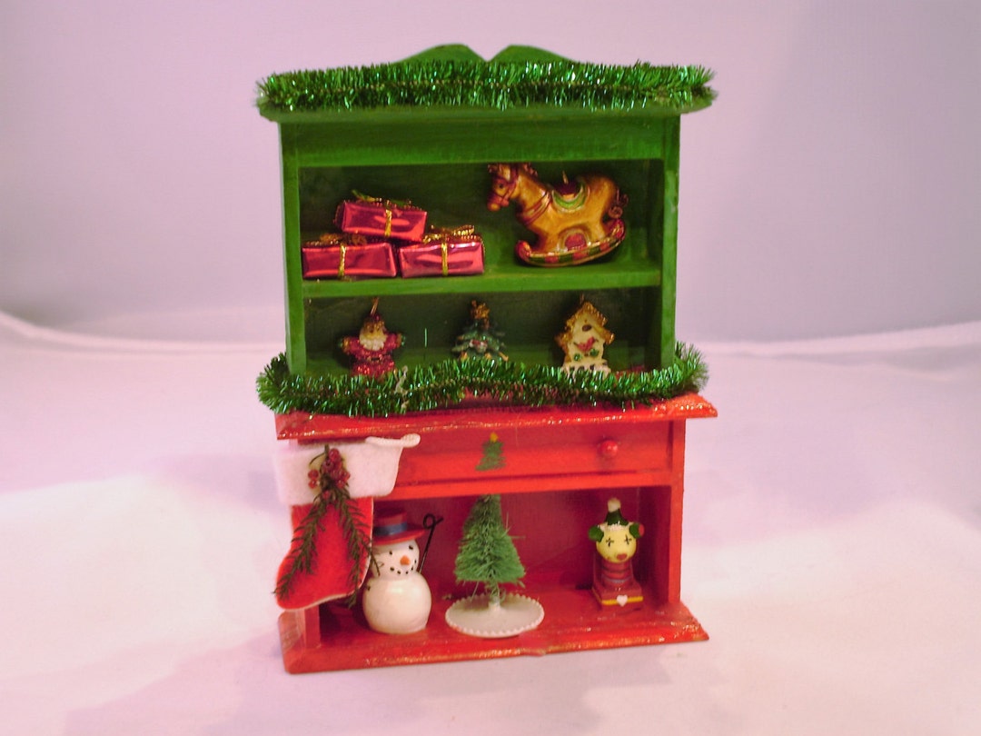Mini Christmas Hutch Green and Red W/ One Stocking - Etsy