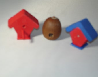 Miniature dollhouse birdhouses - set of three red & blue