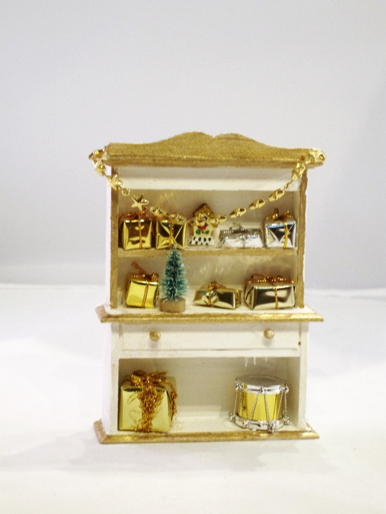 Mini Christmas Hutch White with gold trim image 3
