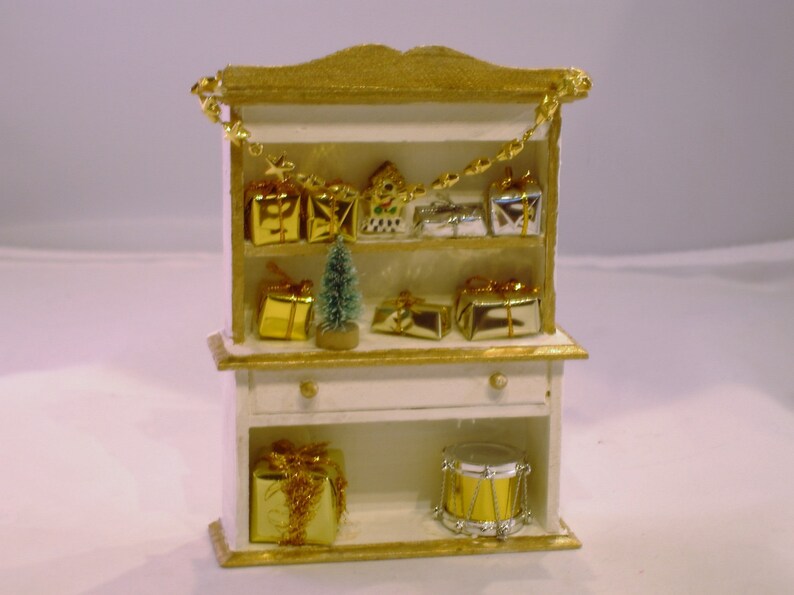 Mini Christmas Hutch White with gold trim image 1