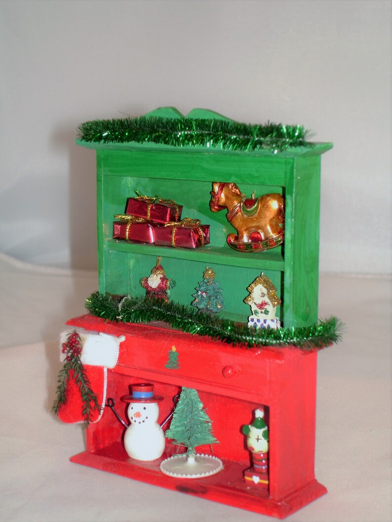 Mini Christmas Hutch Green and Red W/ One Stocking - Etsy