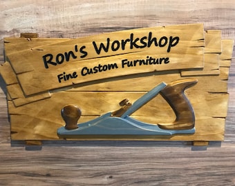 Personalisiertes Woodshop Zeichen: Geschnitztes Kiefernholz Zeichen