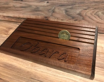 Personalized Military Challenge Coin Holder: Engraved Hardwood Display