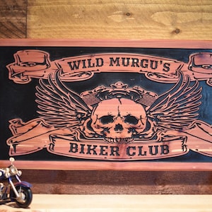 Personalized Skull Motorcycle Sign with Angel Wings for a Man Cave, Motorcycle Gifts, Family Name Sign, Home Decor