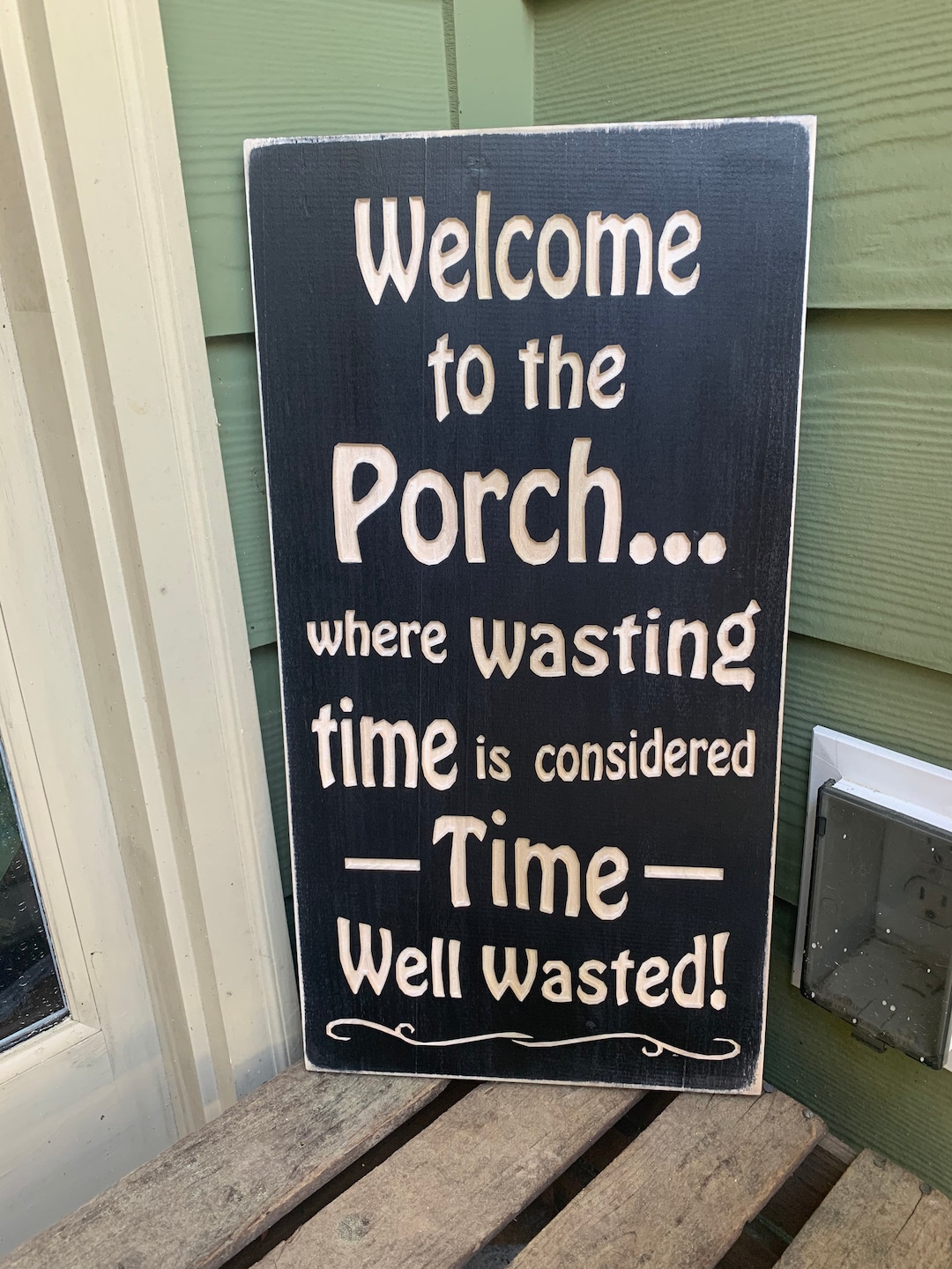 Distressed Black Farmhouse Porch Sign: Time Well Wasted Decor - Etsy