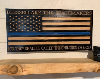 Bandera estadounidense rústica de línea azul fina - Regalo para policías pacificadores