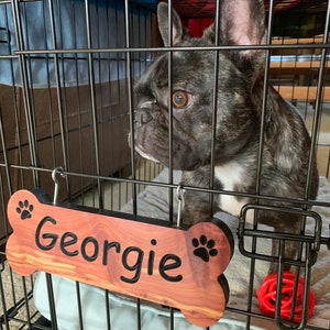 Custom Dog Bone Name Tag: Carved Cedar Wood Pet Sign