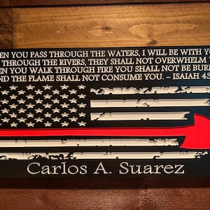 Personalized Firefighter Gift For Him with Axe Stripe, Firefighter Sign, Firefighter Decor Thin Red Line American Flag