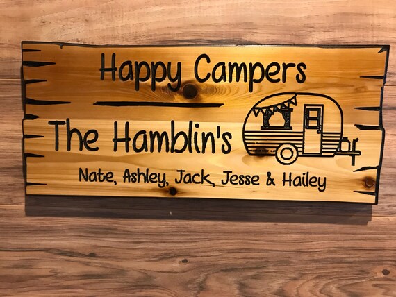 5 12 inches wide 18-25 long RV Hang it on a post Campsite personalized carved cedar wood sign set CAMPING CAMPER