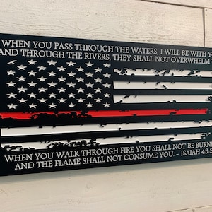 Personalisierte Feuerwehrmann Geschenk für Ihn mit Feuerwehr Gebet, Feuerwehrmann Zeichen, Feuerwehrmann Dekor dünne rote Linie amerikanische Flagge Bild 1