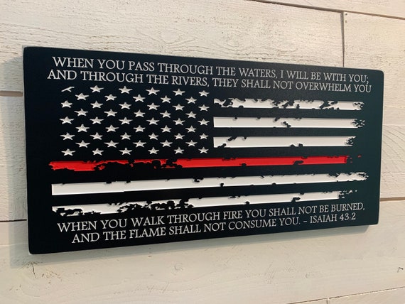 Personalized Firefighter Gift For Him with Firemans Prayer, Firefighter Sign, Firefighter Decor Thin Red Line American Flag