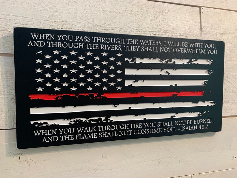 Personalisierte Feuerwehrmann Geschenk für Ihn mit Feuerwehr Gebet, Feuerwehrmann Zeichen, Feuerwehrmann Dekor dünne rote Linie amerikanische Flagge Bild 1