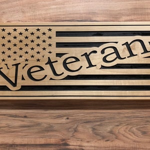 Custom Engraved Wooden American Veteran Flag: Military Retirement Gift