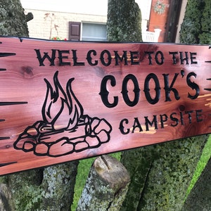 Personalized Cabin Retreat Sign Wooden Signs House Camp Sign Custom Outdoor Name Signs Custom Wood Signs Family Name Sign Campfire RV Sign