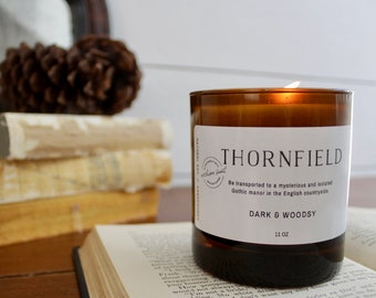 Thornfield Candle, Gothic Candle, Woodsy Candle, Bookish Candle, Bookish Inspired candle, Soy candle, Jane Eyre inspired candle, bookish