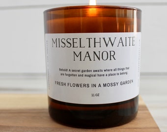 Misselthwaite Manor Candle, Bookish Inspired Candle, Secret Garden Book, Bookish Candle, Gift for Book Lover, Fresh Flower Candle, Books