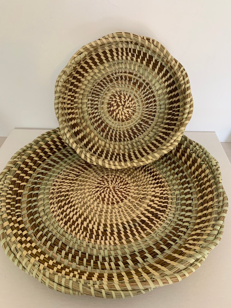 Charleston Sweetgrass Basket With Braided Edge 2 Baskets Set 14 Inch