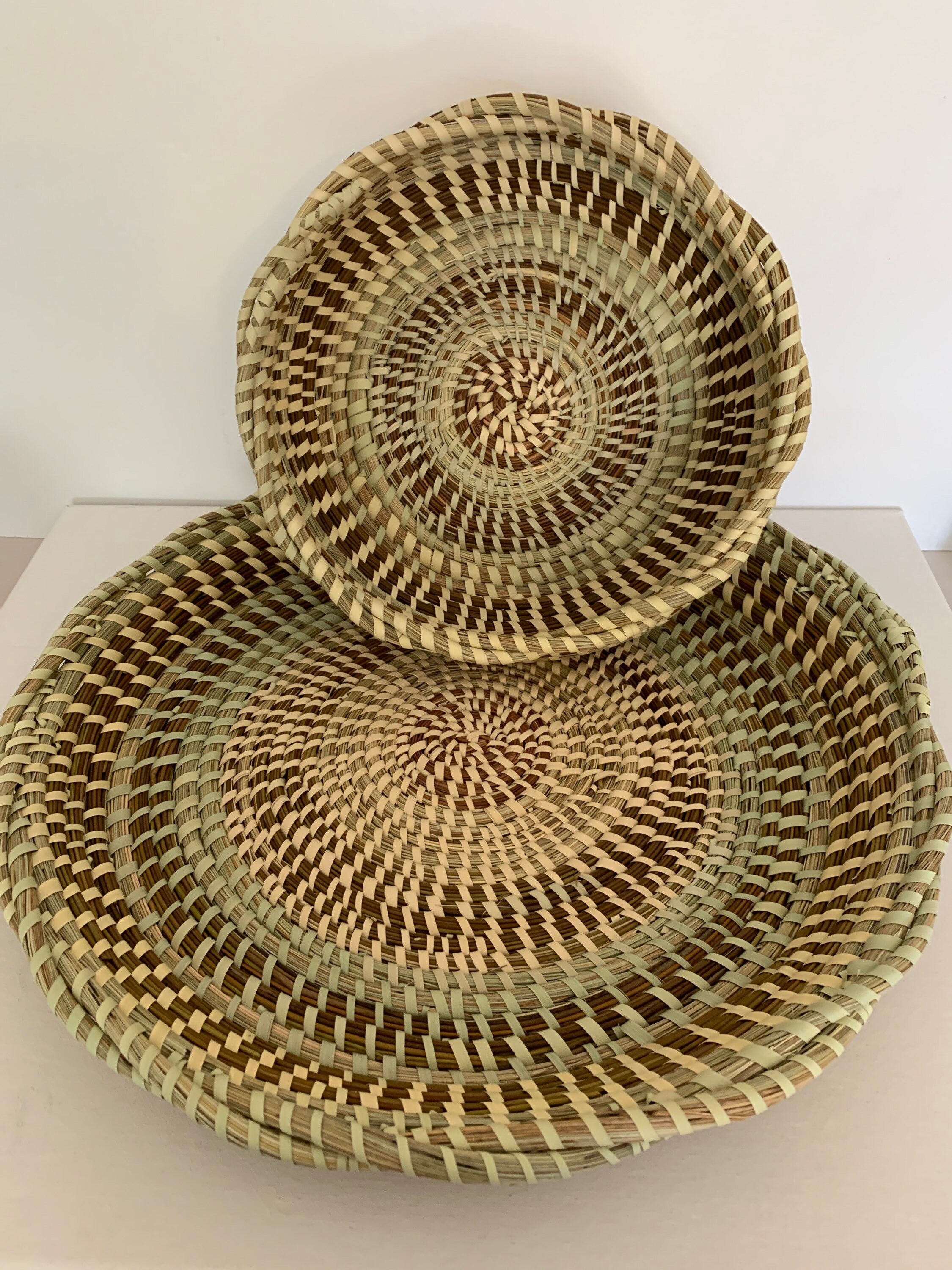 Charleston Sweetgrass Basket With Braided Edge 2 Baskets Set 14 Inch