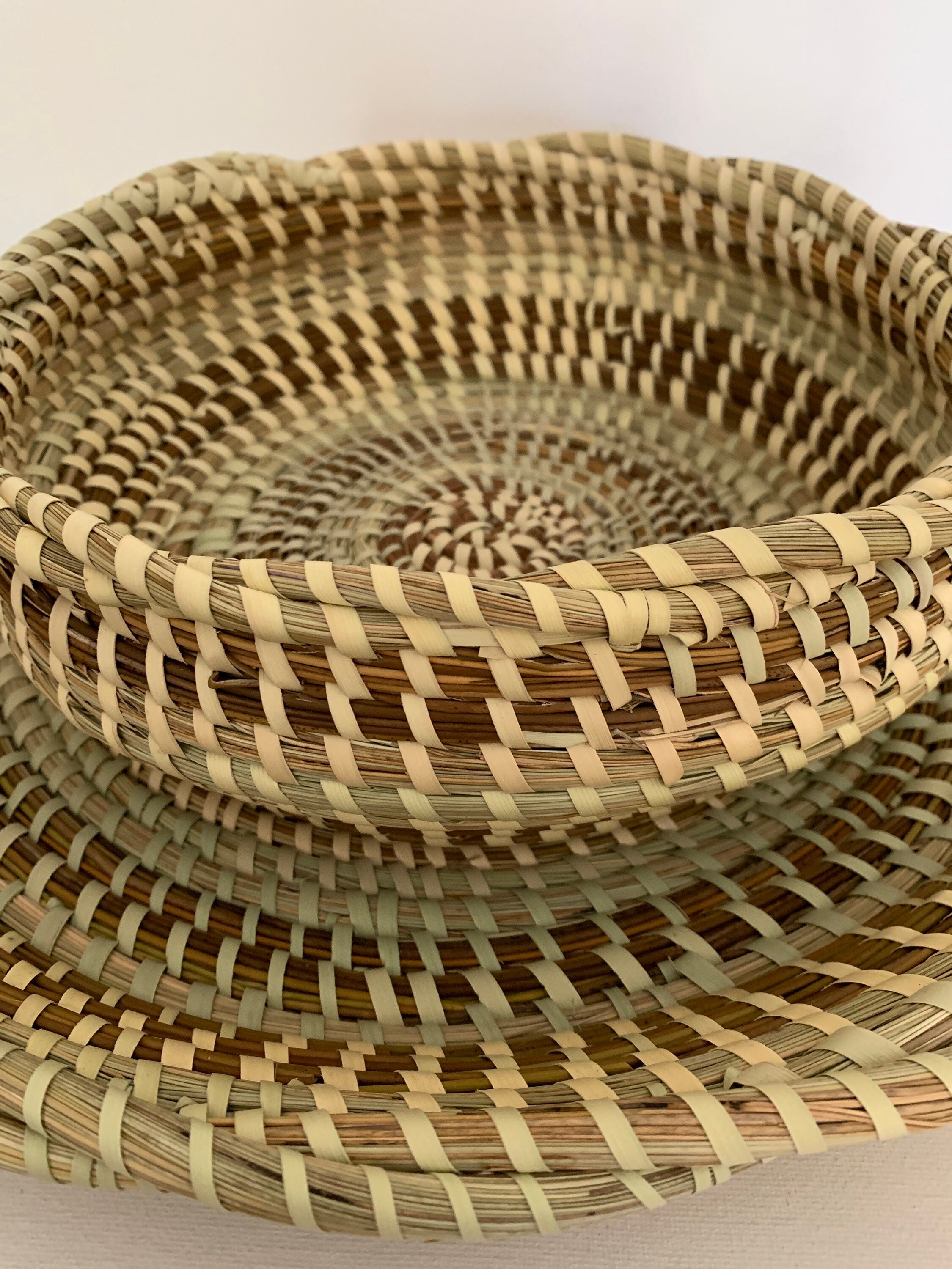 Charleston Sweetgrass Basket With Braided Edge 2 Baskets Set 14 Inch